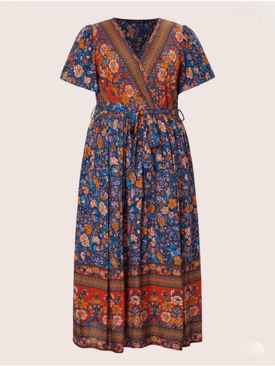 BloomChic Dresses & Skirts - Bandana Surplice Neck Pocket Belted Flutter Hem Maxi Dress